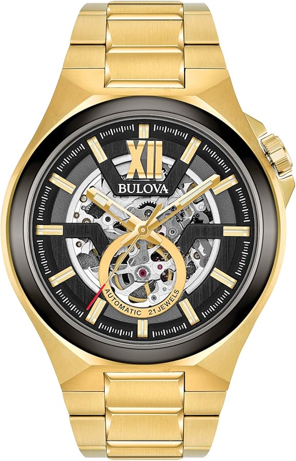 Shop Bulova Mens Gold Automatic Skeleton Watch - Stylish & Durable